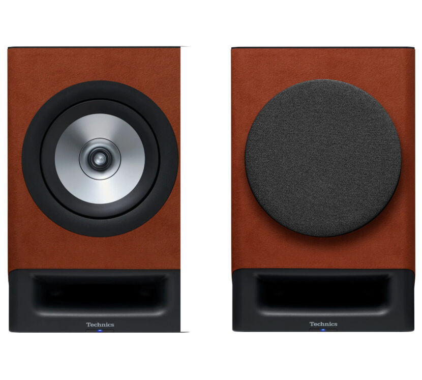 Technics SC-CX700 (brązowy). Aktywne kolumny podstawkowe.