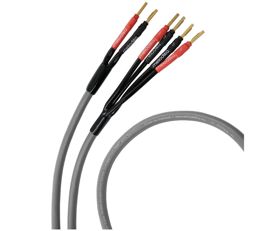Melodika MDBW41525G. Przewód głośnikowy z wtykami typu banan bi-wire (2x2.5m).