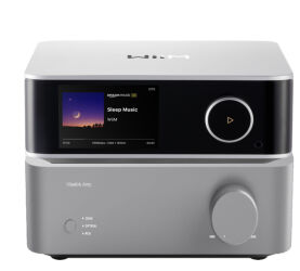 WiiM Vibelink Amp i Ultra (srebrny). Zestaw stereo wzmacniacz i odtwarzacz sieciowy.