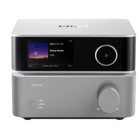 WiiM Vibelink Amp i Ultra (srebrny). Zestaw stereo wzmacniacz i odtwarzacz sieciowy.