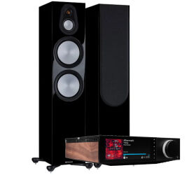 Cambridge Audio Evo 150 SE i Monitor Audio Silver 500 7G (czarny hg). Zestaw stereo.