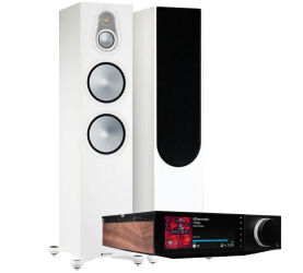 Cambridge Audio Evo 150 SE i Monitor Audio Silver 500 7G (biały). Zestaw stereo.